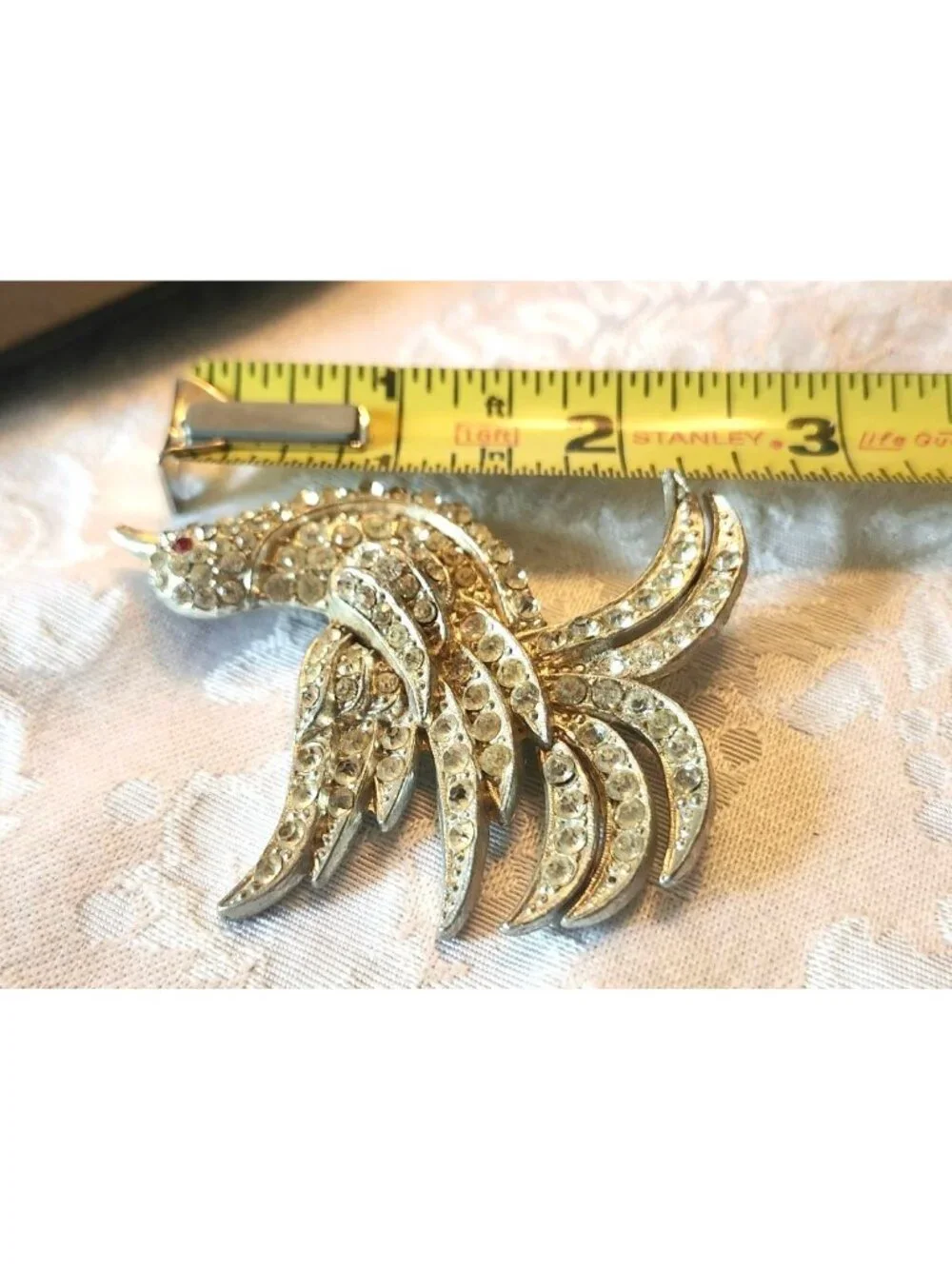 Vintage Large Art deco Style Pot Metal Rhinestone Bird Of Paradise Brooch - Picture 8 of 8